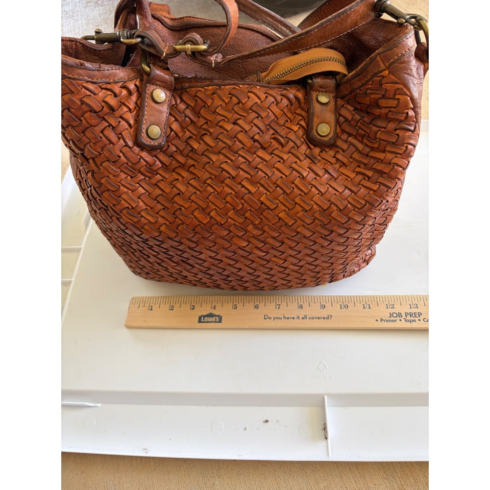 LANGELLOTTI basket weave tote tobacco brown Handbag purse made in Italy - Picture 10 of 12